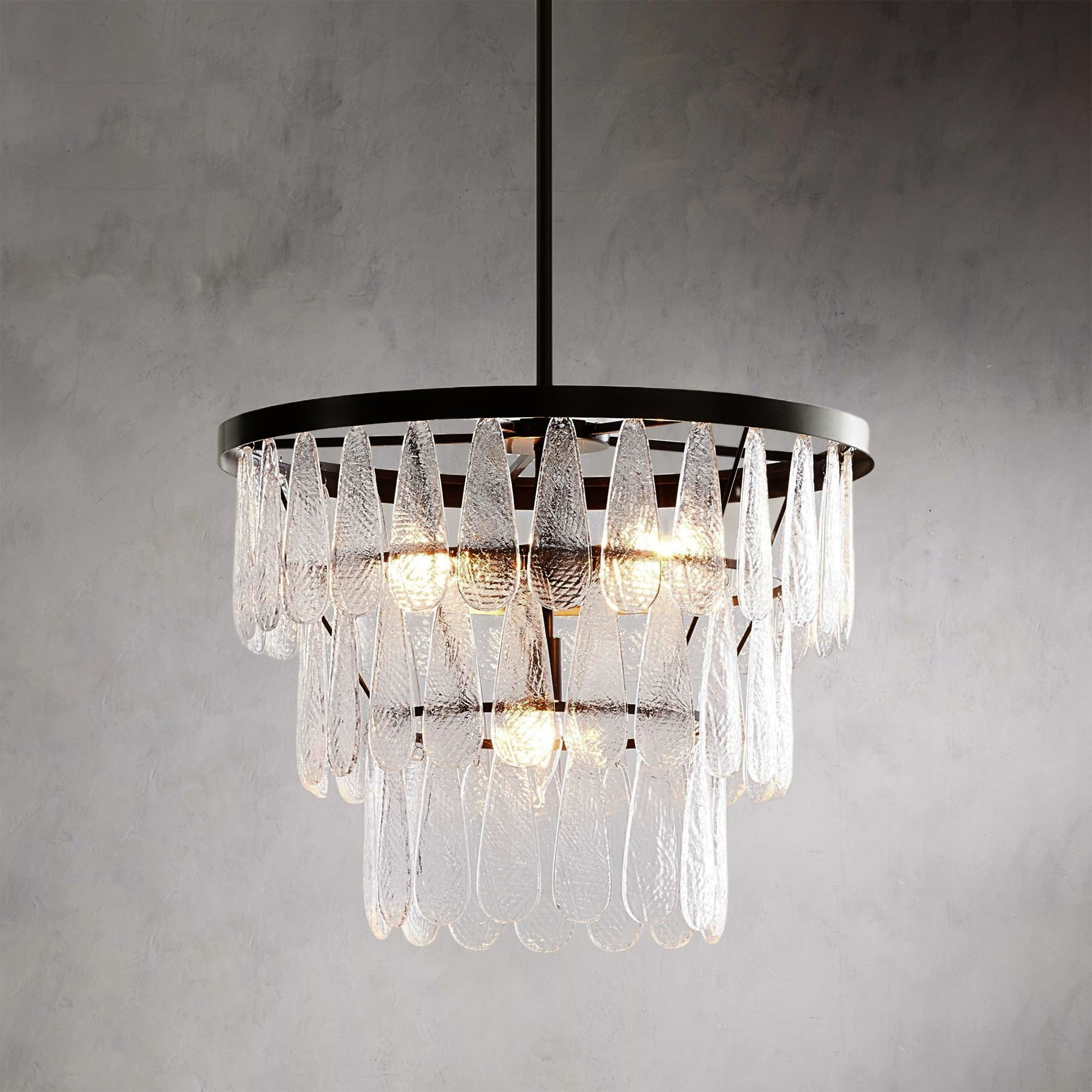 Vintage Inspired Textured Glass Chandelier,Handpressed Pattern,Living