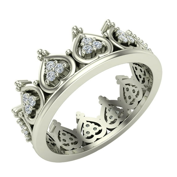 Vintage Inspired Tiara Wedding Band Ring 14K White Gold