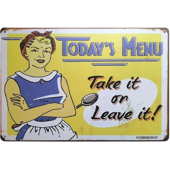 Vintage-Inspired 'Today's Menu: Take It or Leave It' Metal Tin Sign - Perfect for Kitchen Wall Decor, 12x8 inches