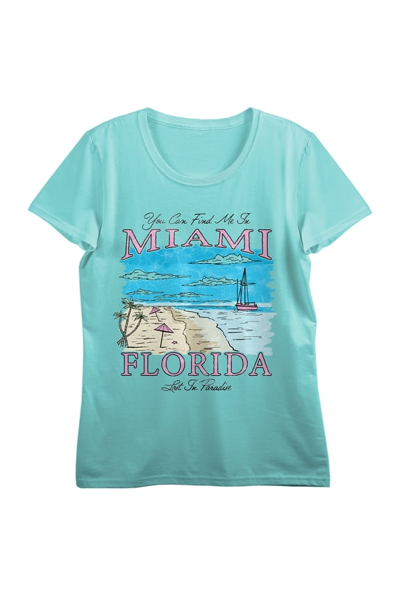 Vintage-Inspired Travel Miami Florida Women's Teal Short Sleeve Tee-XL