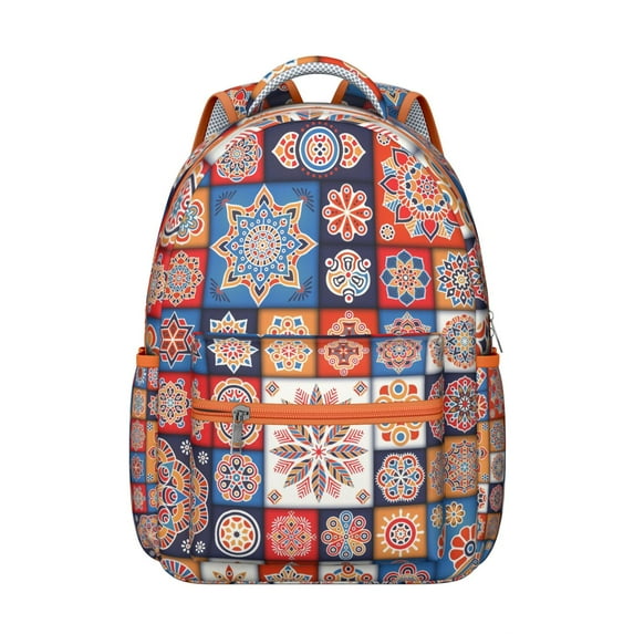 Vintage Inspired Tribal Print Backpack - Oversized 17" Computer Compartment with Organizer | Bohemian Style School Bag for College, Heavy Duty Oxford Fabric Daypack for Textbooks & Notebooks