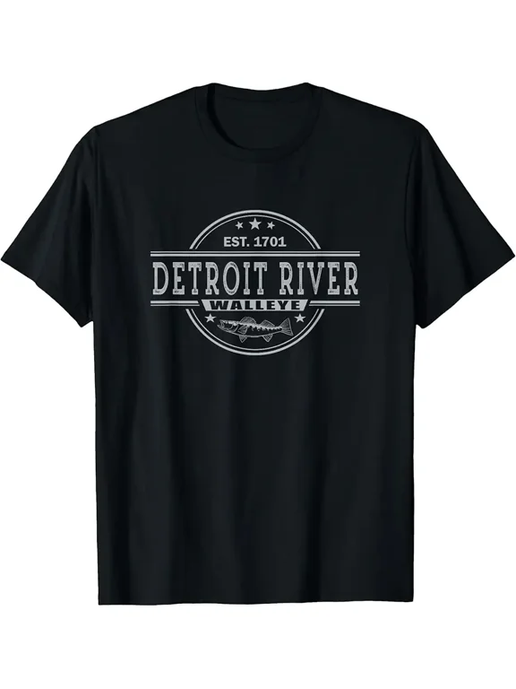 Vintage Inspired Walleye Fishing Detroit River T-Shirt
