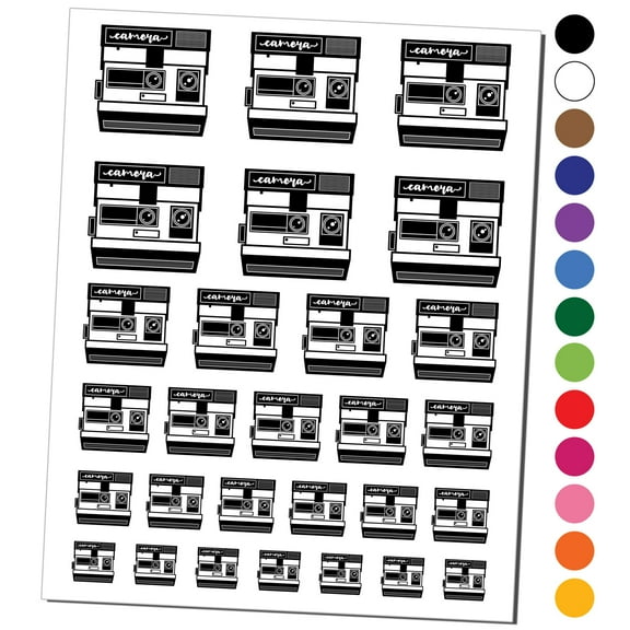 Vintage Instant Camera Photography Water Resistant Temporary Tattoo Set Fake Body Art Collection - Black