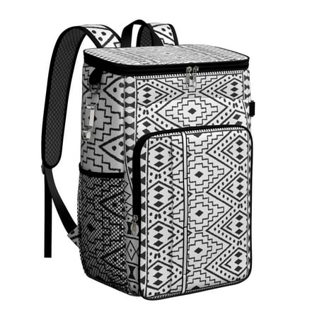 Vintage Insulated Backpack Cooler - 20L Soft Cooler Bag, Ethnic Design for Camping & Travel