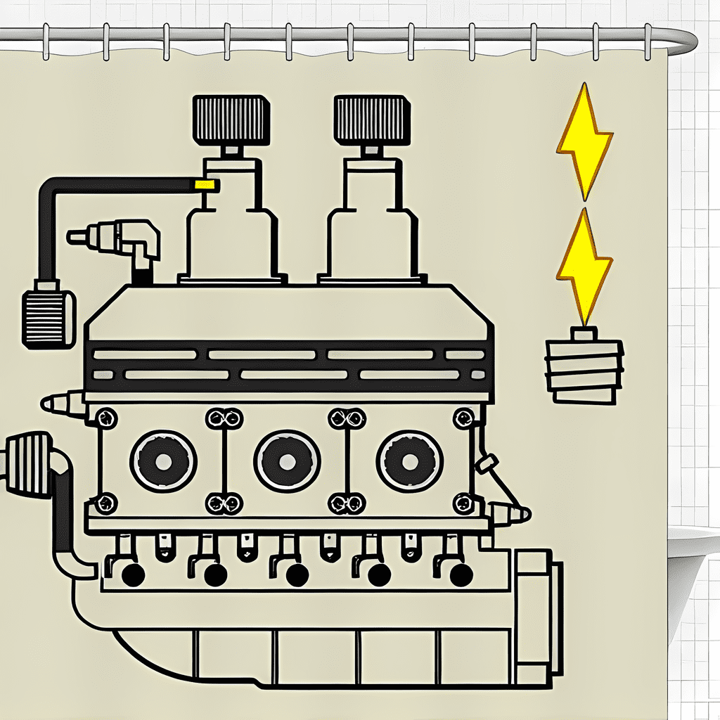 Vintage Internal Combustion Engine Shower Curtain - Detailed Schematic ...