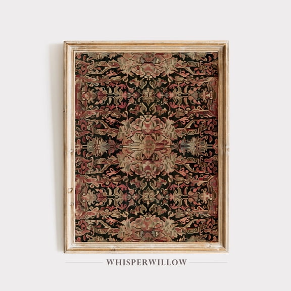 Vintage Intricate Rug Pattern Art, ABLE Print, Red Accent Wall Art, Antique Rustic Country, Elegant Wall Decor Poster Decor, Size 8x12 UNFFRAMED F03.1.8l2057