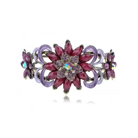 Vintage Iridescent Crystal Violet Purple Chunky Star Flower Bead Rustic Cuff Bangle Bracelet