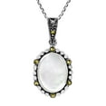 thumbnail image 1 of Vintage Iridescent Oval White Shell Marcasite Frame Sterling Silver Necklace, 1 of 6
