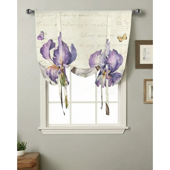 Vintage Iris Butterfly Rustic Window Curtain for Living Room Kitchen Tie-up Roman Curtain Home Decor Balcony Blinds Drapes