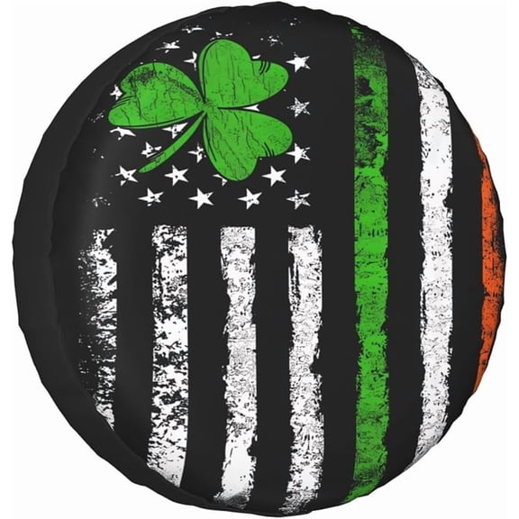 Vintage Irish American Flag Spare Tire Cover Weatherproof Wheel Protectors Dust-Proof Sun Protection Wheel Tire Covers Universal Fit for Truck SUV RV Camper Trailer Car Accessories