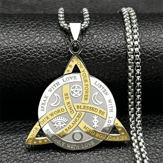 Vintage Irish Celtic Trinity Knot Pendant Necklace Women Men 14K White Gold Silver Color Witchcraft Amulet Chain Jewelry