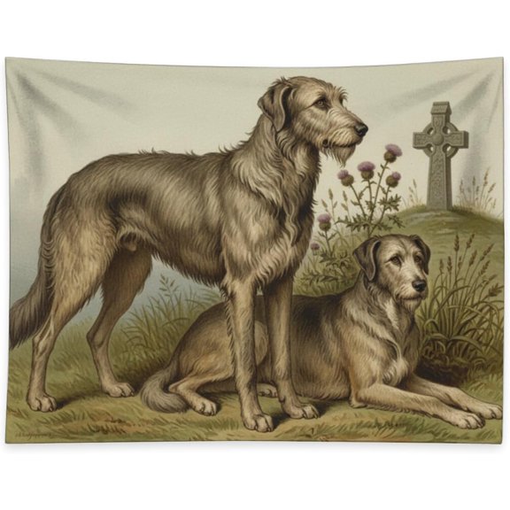 Vintage Irish Wolfhounds Wall Tapestry Celtic Wildlife Art Wall Hanging Nature Heritage Inspired Home Decor Boho Aesthetic Tapestry for Bedroom Dorm Living Room Decor 40 x 30 Inch