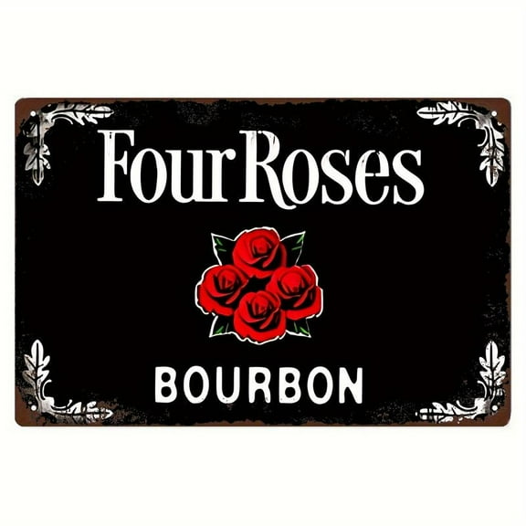 Vintage Iron 20x30cm / 8x12inch Pre-Drilled Weather-Resistant Four Roses Bourbon Whiskey Metal Tin Sign for Man Cave, Bar, Cafe, Garage, Garden, Farmhouse Decor