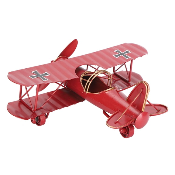 Vintage Iron Airplane Model Biplane Aircraft Decoration Desktop Retro Metal Plane Handicraft Prop for Office Home Cafe Ornament, 8.3 x 7.1 x 3 in / 21.1 x 18 x 7.7 cm, Red