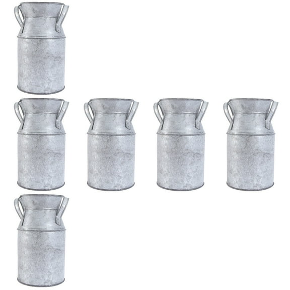 Vintage Iron Art Vase Set of 6 Retro Tin Buckets Tall Galvanized Rustic Bud Home Decorations White Jugs