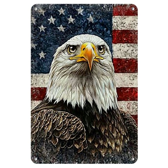 Vintage Iron Eagle Wall Art - 8x12 Inch Patriotic Tin Sign with American Flag Design, Perfect for Home Decor & Gift Giving, American Flag Decor