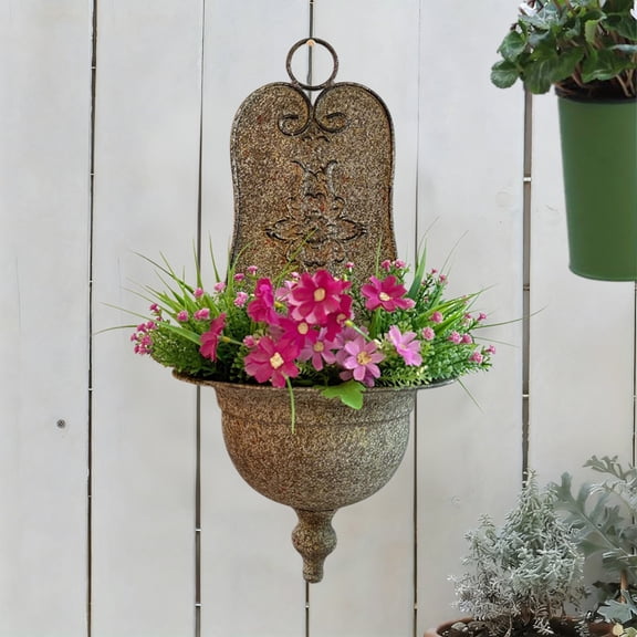 Vintage Iron Faucet Wall Planter with Rustic Green Finish, Heavy-Duty Metal Flower Pot – Weather-Resistant Outdoor Garden Decor for Patio Yard Fence Mount, Holds Succulents Herbs Flowers