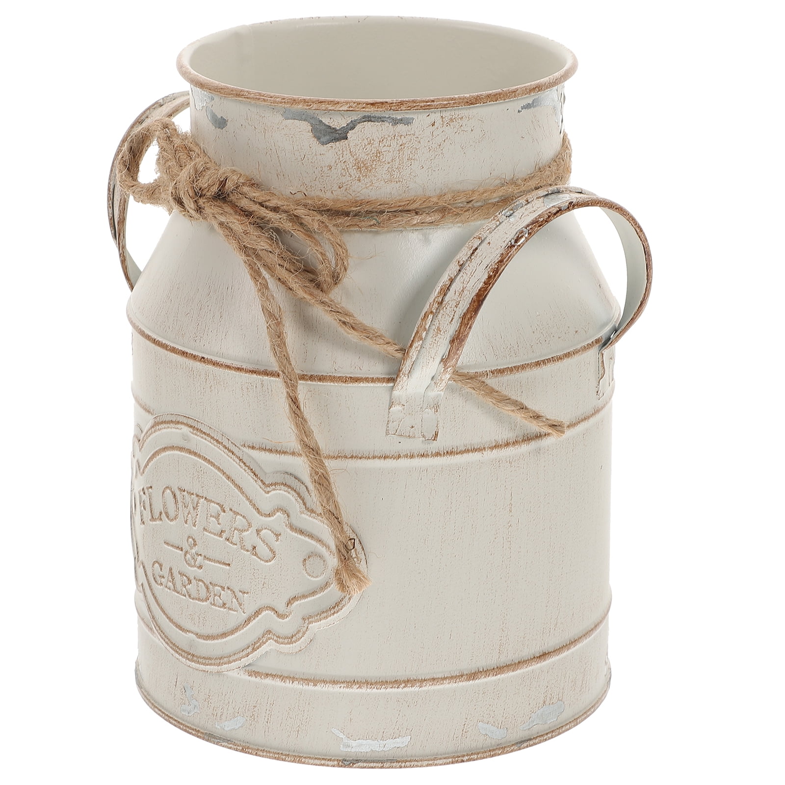 Vintage Iron Flower Pot Barrel Flower Bucket Storage Vase Photo Prop