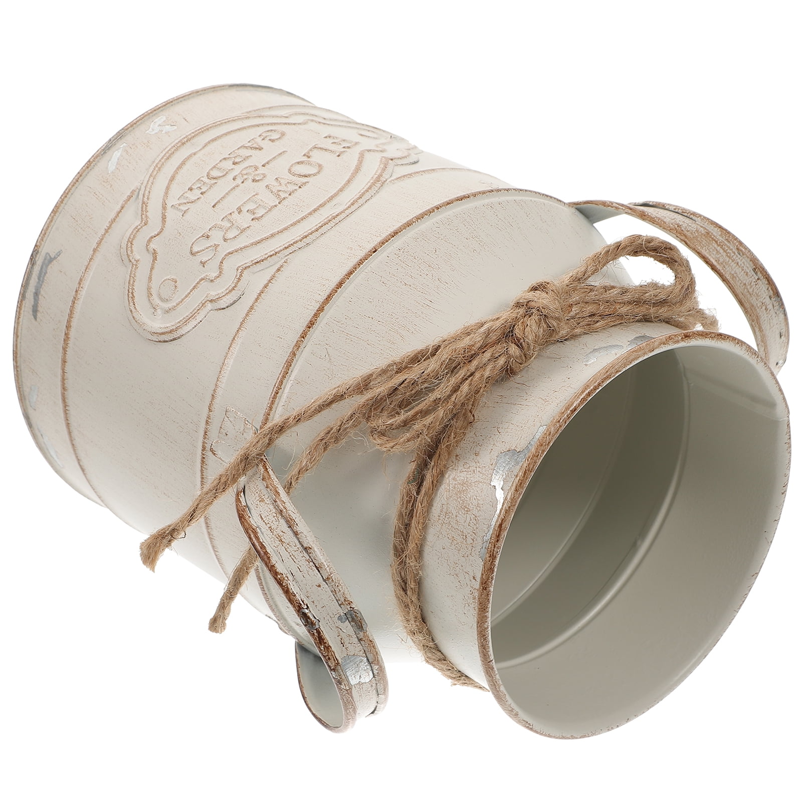 Vintage Iron Flower Pot Barrel Flower Bucket Storage Vase Photo Prop