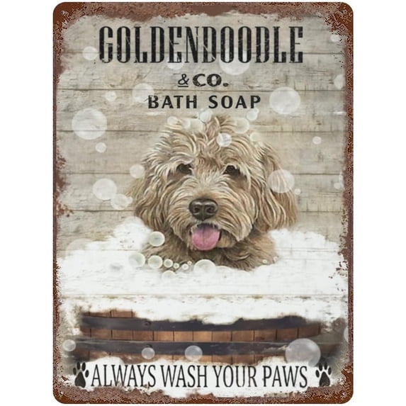 Vintage Iron Hanging Plate Vintage Bath Soap Goldendoodle Metal Tin Sign Great Gift for Dog Lover Pet Wall Art Decoration Metal Plaque Poster Metal Sign Housewarming Gift 12"x16"