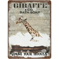 thumbnail image 1 of Vintage Iron Hanging Plate Giraffe Bath Soap Metal Tin Sign Wash Your Hooves Retro Tin Sign Giraffe Lover Gift Home Livingroom Bathroom Decor Animal Wall Art Housewarming Gift 12"x16", 1 of 8
