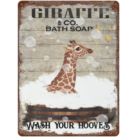 Vintage Iron Hanging Plate Giraffe Bath Soap Metal Tin Sign Wash Your Hooves Retro Tin Sign Giraffe Lover Gift Home Livingroom Bathroom Decor Fun Gift For Women Men Housewarming Gift 12"x16"