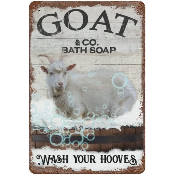 Vintage Iron Hanging Plate Goat Bath Soap Metal Tin Sign Wash Your Hooves Vintage Tin Sign Goat Lovers Gift, Funny Bathroom Decor, Animal Wall Art,Birthday Anniversary Housewarming Gift 12"x8"