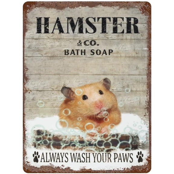Vintage Iron Hanging Plate Hamster in Bathroom, Hamster Bath Soap Wash Your Paws Vintage Metal Tin Sign, Wall Art Prints,Bathroom Decor, Wall Decorations, Housewarming Gift 12"x16"