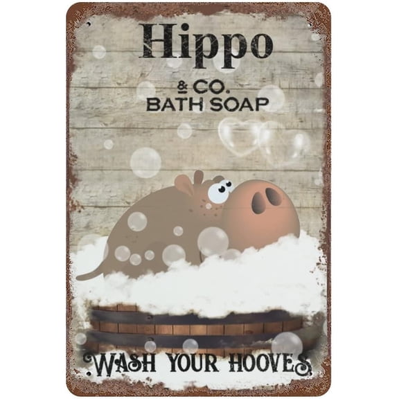 Vintage Iron Hanging Plate Hippo Bath Soap Metal Tin Sign Wash Your Hooves Novelty Tin SignHippo Lover Gift, Funny Bathroom Decor, Animal Wall Art, Bathroom Decor Housewarming Gift 12"x8"