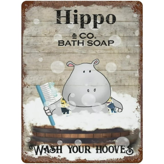 Vintage Iron Hanging Plate Hippo Bath Soap Metal Tin Sign Wash Your Hooves Novelty Tin Sign,Hippo Print, Funny Bathroom Decor, Animal Wall Art, Bathroom Decor Housewarming Gift 5.5"x8"