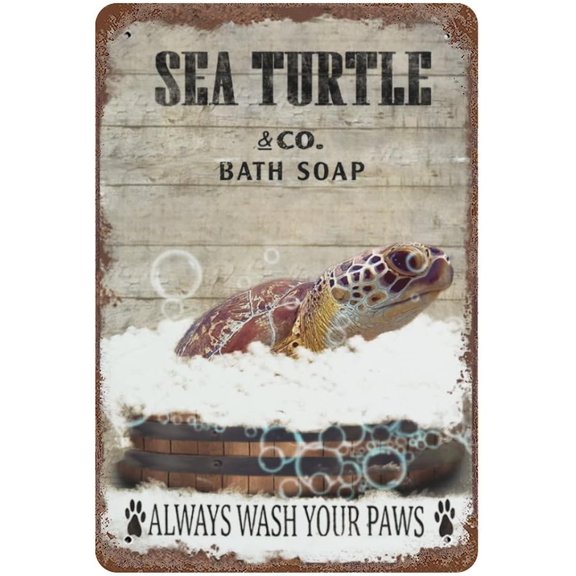 Vintage Iron Hanging Plate Retro Vintage Decor Metal Tin Sign Sea Turtle and Co Bath Soap was Your Paws Funny Retro Wall Art Sign Funny Bathroom Decor for Home Housewarming Gift 12"x8"
