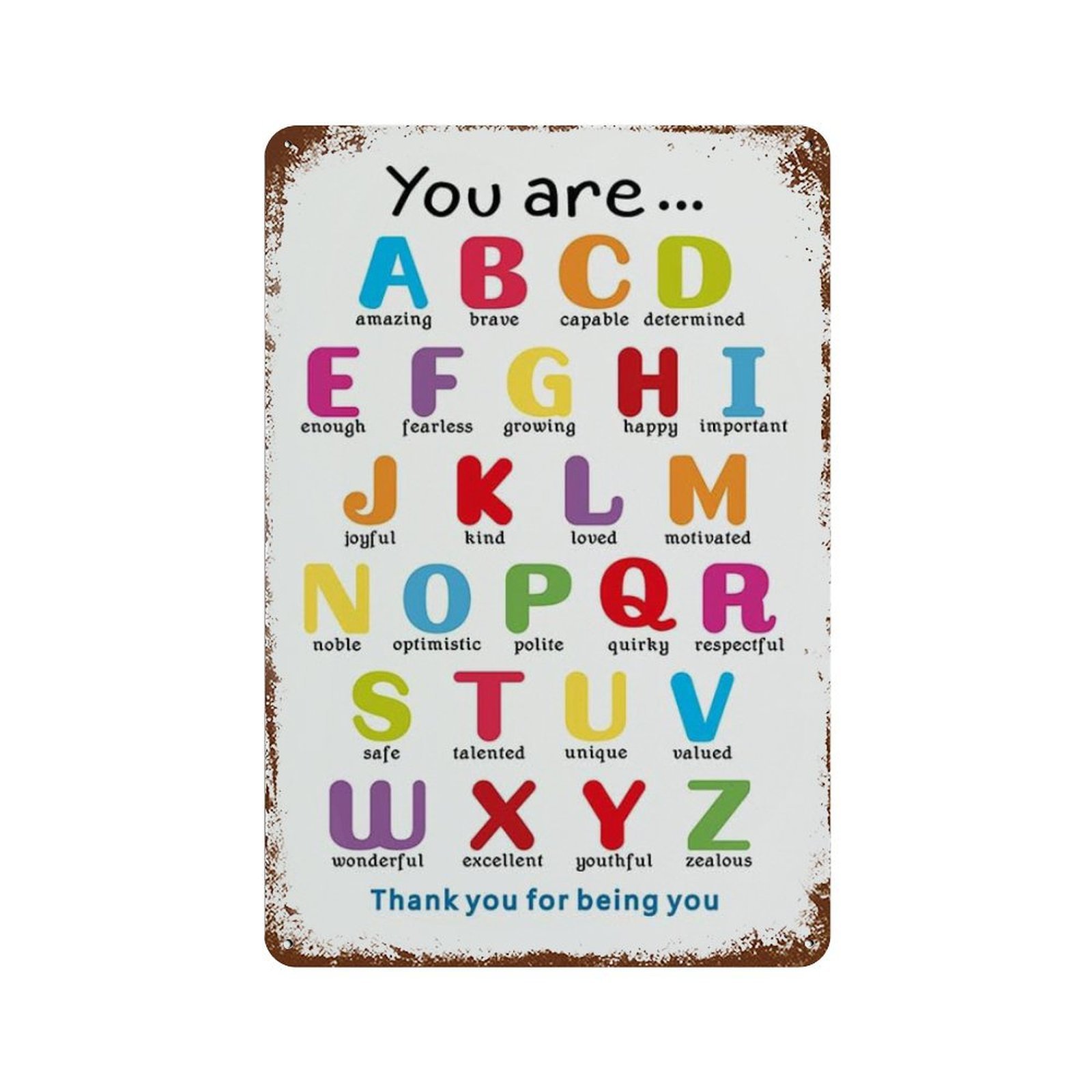 Vintage Iron Hanging Plate Vertical Colorful ABC Alphabet Tin Sign ...