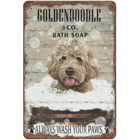 Vintage Iron Hanging Plate Vintage Bath Soap Goldendoodle Metal Tin Sign Great Gift for Dog Lover Pet Wall Art Decoration Metal Plaque Poster Metal Sign Housewarming Gift 11.8"x7.9"