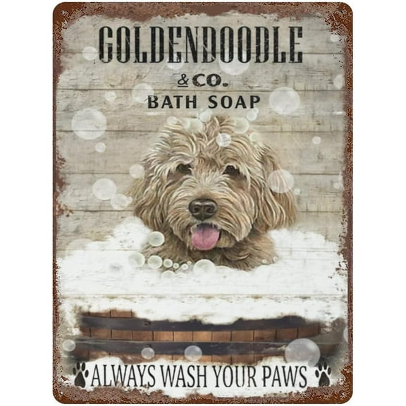 Vintage Iron Hanging Plate Vintage Bath Soap Goldendoodle Metal Tin Sign Great Gift for Dog Lover Pet Wall Art Decoration Metal Plaque Poster Metal Sign Housewarming Gift 5.5"x8"