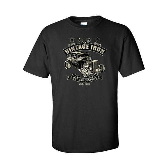 Vintage Iron Hot Rod Customs Classics 1966 Rat Rod Race Car Adult Unisex Short Sleeve T-shirt-Black-Medium