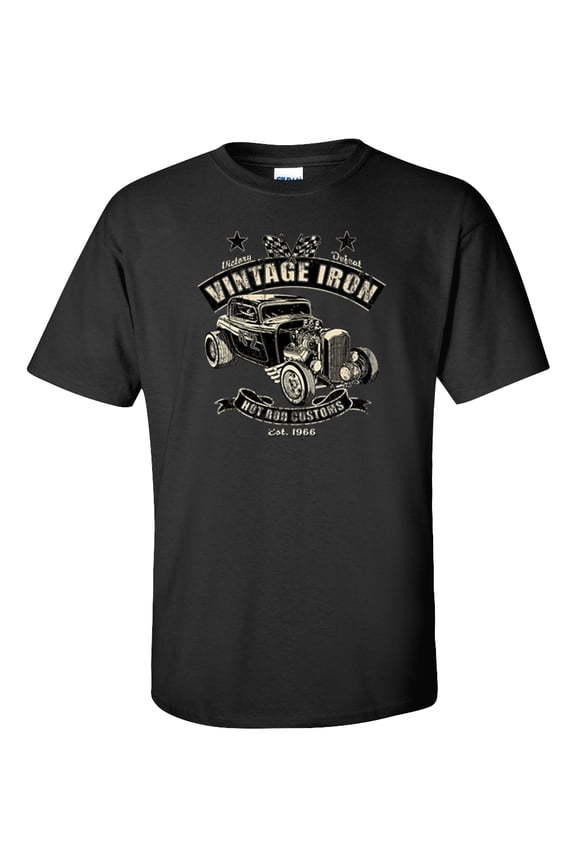 Vintage Iron Hot Rod Customs Classics 1966 Rat Rod Race Car Adult Unisex Short Sleeve T-shirt-Black-Medium