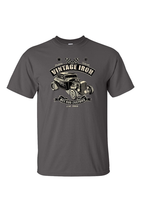 Vintage Iron Hot Rod Customs Classics 1966 Rat Rod Race Car Adult Unisex Short Sleeve T-shirt-Charcoal-Small