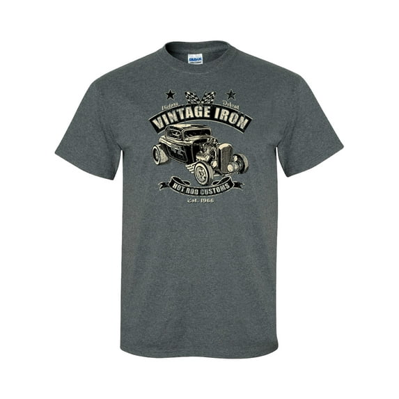 Vintage Iron Hot Rod Customs Classics 1966 Rat Rod Race Car Adult Unisex Short Sleeve T-shirt-Dark Heather Grey-4XL