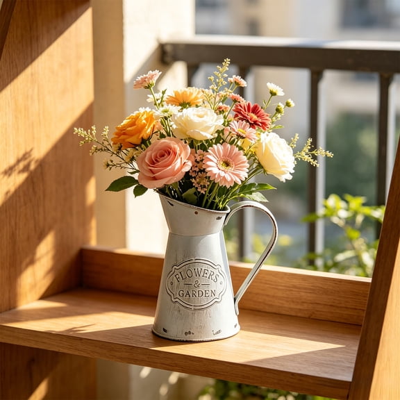 Vintage Iron Milk Can Vase, Retro Farmhouse Flower Pot Decorative Centerpiece Old Fashioned Jug Wide Opening, Classic Floral Jug Holder for Kitchen Counter Dining Table Shelf