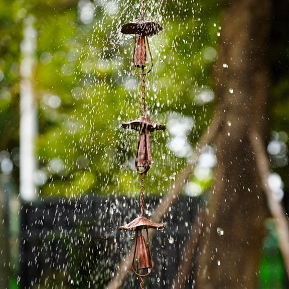 Vintage Iron Mushroom Rain Chain for Outdoor Decor  Decorative Metal Gutter Water Chain with Rust-Resistant Finish & Easy Installation