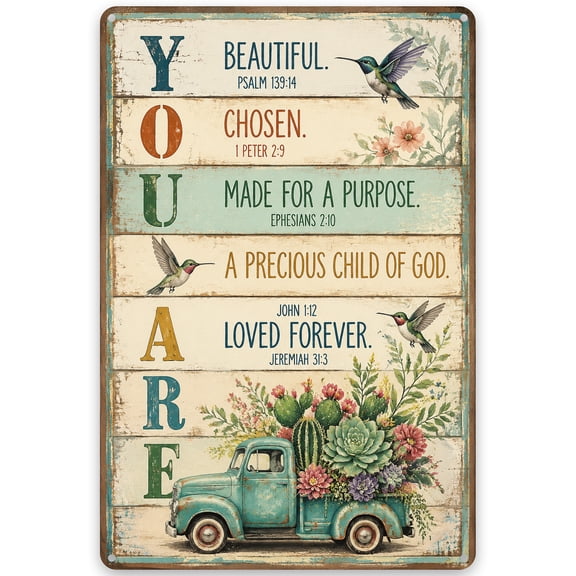 Vintage Iron Wall Decor Sign with Inspirational Biblical Quotes & Hummingbirds, Rustic Style Metal Art, Perfect for Home Decor, Spiritual Motivational Theme, Easy Hanging, 8x12 inch