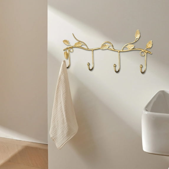 Vintage Iron Wall Hook Rack with 4 Butterfly Hooks | Black or Gold Over Door Coat Key Organizer for Living Room Entryway | 12.2 x 5.31 Inches