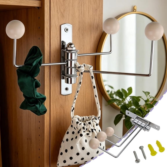 Vintage Iron Wall Hooks with Wooden Balls - Multi-Functional Coat Rack for Entryway, Bedroom, and Bathroom Storage Beige