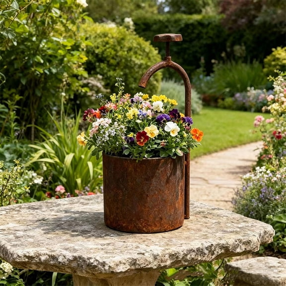 Vintage Iron Watering Can Planter for Outdoor Garden Indoor, Wall Mount Tabletop Decor Container for Succulents Herbs (Bronze)