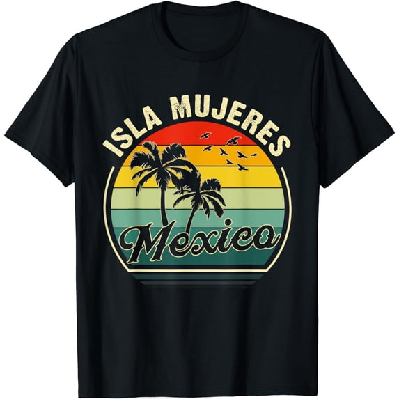 Vintage Isla Mujeres Mexico Summer Vacation Sunset Palm T-Shirt
