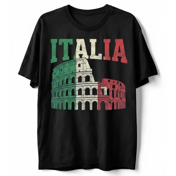 Vintage Italia Colosseum Rome Italian Flag Travel Souvenir Gift Tee Unisex T-Shirt, up to Size 5XL