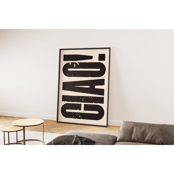 Vintage Italian Black Cream Quote Ciao Retro Typography Textured Monochrome Art, Unframed Canvas 8x10in