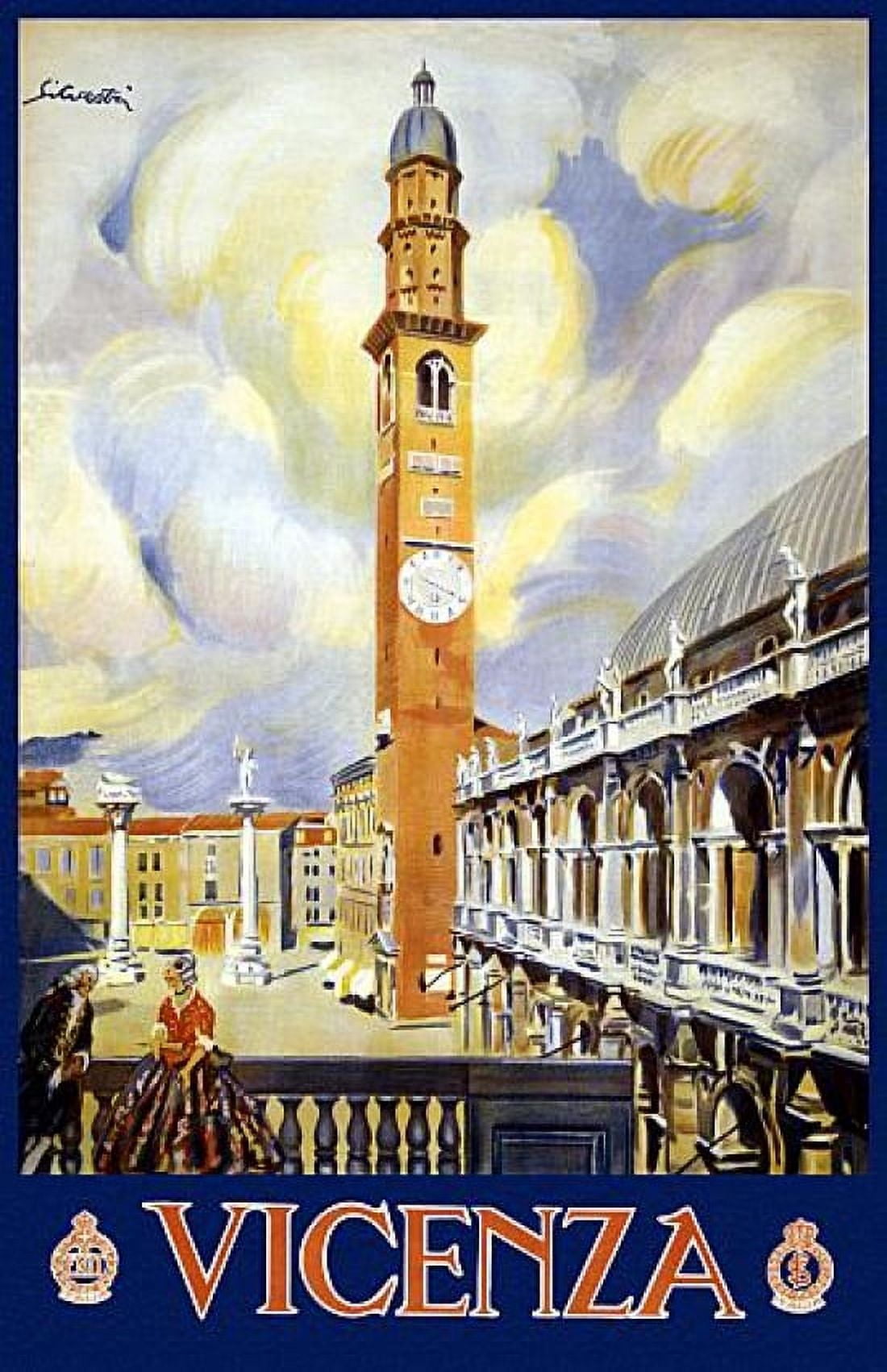Vintage Italian Clock Tower Travel Vicenza Italy Canvas Art -  (18 x 24)