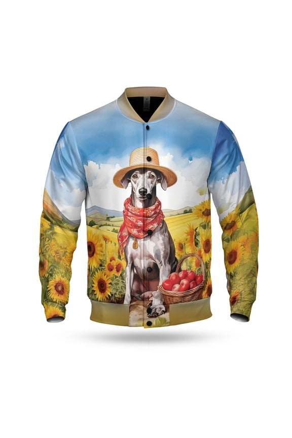 Vintage Italian Greyhound Says Hello Mother's Day Summer Sunflower Field All Over Print 3D Baseball Jacket Greyhound Dog Lover Bomber Jacket Softball - 12005