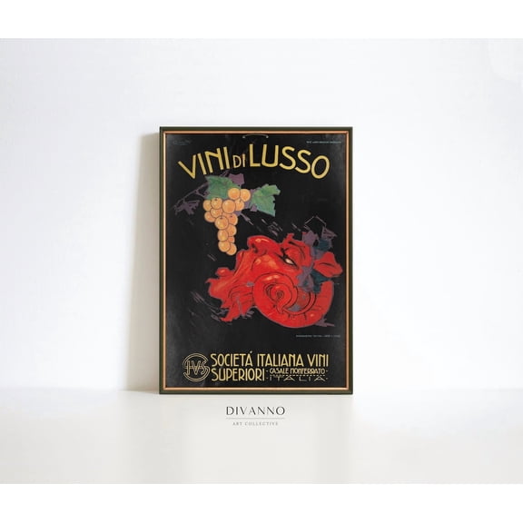 Vintage Italian Wine Vineyard Grapes Kitchen Wall Art Poster, Unframed Size 8x12